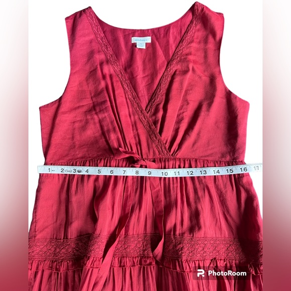 SUNDANCE Women's Zura Dress Silk Blend Sleeveless Boho Midi Burgundy Red Dress - Picture 8 of 11